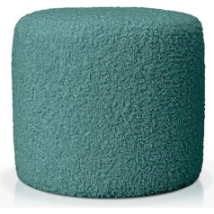 Deshome - Pouf Footrest Sofa Diameter 50 cm Fabric Bouclé: Modern Designer Bean Bag for Sofa Living Room Bedroom Pouf Footstool Stool Living Room Isis Petrol