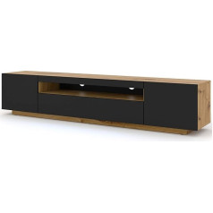 Bim Furniture Aura Lowboard TV skapītis, 200 cm, piekarināms vai stāvams, universāls apakšējais skapītis, TV galds, Bufete, HiFi galds, piekarināms (Artisan ozols un melns matēts bez LED)