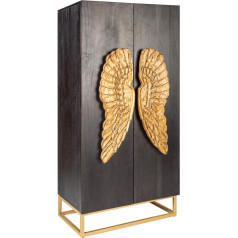 Riess Ambiente Extravagant Highboard Angel 140 cm Black Mango Wood ar zelta spārniem Dzīvojamās istabas skapis Augsts skapis Ēdamistabas skapis Koka skapis