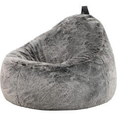 Icon Klasisks pūkains mākslīgās kažokādas pupiņu maiss pieaugušajiem ar pildījumu, iekštelpu pupiņu maiss Cuddly Large (Polar Wolf Grey, Bean Bag Chair)