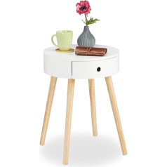 Relaxdays , White Round Side Table, Drawer, Scandinavian Design, Coffee Table or Bedside Table, Height x Diameter 52 x 40 cm, Wood, Standard