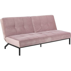 Ac Design Furniture BENT dīvāns-guļamā gulta rozā krāsā, dīvāns-guļamā gulta ar 3 atzveltnes pozīcijām, moderns 3vietīgs mīkstināts dīvāns ar samta audumu un melnām kājām, W198 x H87 x D95 cm