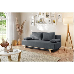 Meblini Zendaya Sofa with Sleep Function, Extendable Sofa Bed with Bed Box, Sofa Bed, Couch with Sleep Function, Folding Sofa, Zendaya, 200 x 89 x 95 cm, Grey Velvet