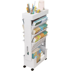 Courti Mobile Desk Shelf for Classroom, Compact Desk Storage Organizer with Wheels, Thin Storage Cart for Books, Utility Cart for Bedroom, Library