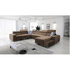 All4All Hugo VIII Corner Sofa with Sleep Function XXL Big XXL Sofa Living Landscape U-Shape with Bed Box Fabric Quilted Side Left Right Modern 26 (Magic Velvet 2299, Side Right)