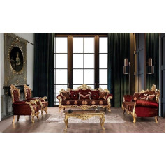 Jv Möbel Bordeaux Red Sofa Set Couch Gold Classic Furniture Table 5 Pieces