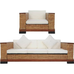 ARKEM 2-Piece Sofa Set with Cushions Brown Natural Rattan Living Room Couch Corner Sofa Small