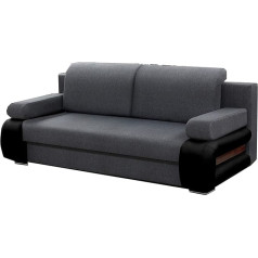 Meublo mb-moebel LEVIN02 Šiuolaikinė sofa lova Pakreipiama sofa su miego funkcija Sulankstoma sofa lova su miegamojo lova Funkcija su lovos dėže Sofa sofa 3 dalių rinkinys (pilka + juoda)