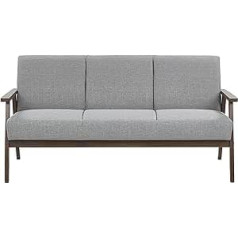 Beliani Asnes Retro 3-Seater Sofa Grey with Wooden Frame and Spring Core