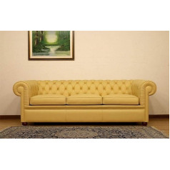 Jvmoebel Design Chesterfield Sofa 3 Seater Yellow Couch Upholstery Leather Sofas Living Room New