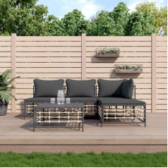 Whopbxgad Living Room Furniture Set, Couch Sets for Living Room, Sofa Bed, 5-Piece Garden Lounge Set with Cushions, Anthracite, Poly Rattan Modular Sofa, Modular Sofa, Outdoor Patio Furniture,