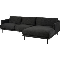 Massivmoebel24.De Logan Corner Sofa, Black, 285 x 161 cm, Couch L-Shape with Foam Mix Padding and Polyester Cover, Corner Couch with Ottoman Right on Wave Suspension, Sofa with Metal Feet