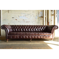 Jvmoebel Chesterfield XXL didelė sofa sofa 245 cm pagalvėlių sofos 4 vietų odinė tekstilė #322