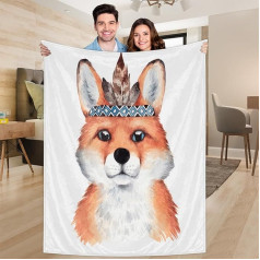 Ririx Boho Fox sega ar dzīvnieku motīviem un lapsa, sega, gultai, dīvānam, dīvānam, krēslam, kempingam un ceļojumiem, viegla sega, liela (203 x 152 cm)