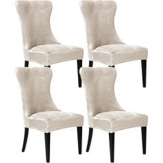 ‎Sanocay SANOCAY 4 gabali bēšs samta velvets Wingback krēsla vāks Slipcover stiprība noņemams mazgājams atkārtoti lietojams Armless Protector Cover ēdamistaba bankets Home Decor (bēšs, komplekts no 4)