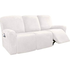 HKPLDE Stretch Recliner Sofa Protective Cover, Soft 3 Seat Couch Cover, Velvet, mazgājams mēbeļu aizsargs ar elastību bērniem, Pet White