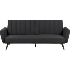 Beliani 3 Seater Sofa Bed Fabric Cover Black Quilted with High Wooden Legs Vimmerby