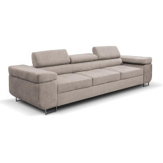 Generic MargaretHome24 Marlene Couch with Adjustable Headrests Sleep Function Bed Box 274 cm Living Room (Colour: Light Grey Vena 17)