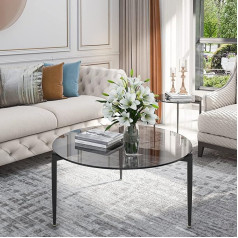 Artloge Round Glass Coffee Table Living Room Table: Nordic Minimalist Tempered Glass Sofa Table - Modern Side Table for Home, Living Room, Patio, Garden - 80 cm × 80 cm × 40 cm, Grey