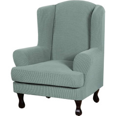 JHLD Wingback krēsla pārvalks, žakarda spārnu krēsla pārvalks, stiepšanās, ūdensnecaurlaidīgs, viegla uzstādīšana, spārnu krēsls, aizsargpārvalks, mazgājams veļas mašīnā, krēsla pārvalks, zaļš, 2 gab.