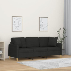 CIADAZ 3 vietų sofa su dekoratyvinėmis pagalvėlėmis, juoda, 180 cm audinys, poilsio sofa, sofos ir kušetės, poilsio sofa, svetainės sofa, sofa su miegojimo funkcija - 3200921