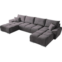 Bromarkt NUBES U Collection Corner Sofa with Sleep Function 372 x 184 x 85 cm - Living Landscape U Shape - Corner Couch with Bed Box - Sofa U Shape - Sofa 5-7 Seater - Grey