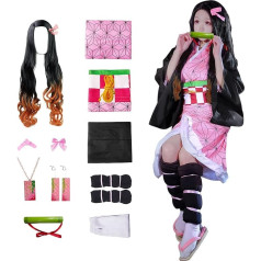 JYakeji Japāņu Anime Demon Slayer Cosplay: Kamado Nezuko Cosplay kostīms ar parūku, sieviešu kimono, Helovīna karnevāla komplekts, piemērots Cosplay, 10 gab. iepakojumā.