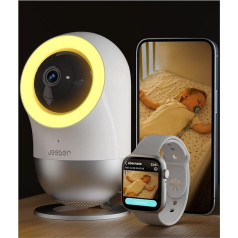 jeeber 2.5K Ultra HD Baby Monitor ar kameras lietotni, WiFi bērnu kamera viedpulksteņiem - inteliģenta aprūpe, raudāšanas noteikšana, šūpuļdziesma, miega atbalsts, kustības izsekošana, nakts apgaismojums, šūpuļdziesma