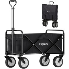 LifeGoods Rokas ratiņi bērniem - Rokas ratiņi - Dārza ratiņi - Transporta ratiņi saliekami - Pludmales ratiņi - Saliekami - Līdz 70 kg - 94 L - 98 x 45 cm - Melni