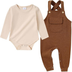 SOLOYEE Baby Boy apģērbu apģērbu komplekts 0-18 mēneši, jaundzimušo bērnu romiešu uzvalks ar garām piedurknēm Jumpsuit + bikšturi Rudens ziemas bērnu apģērbs 2 gab.