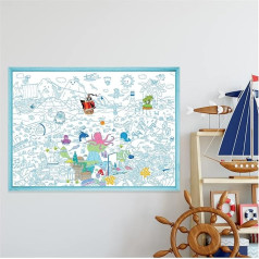 YETI BLANK DESIGNS - milzīgs XL krāsojamais plakāts ar 150+ uzlīmēm - Atlantis un dzīve zemūdens jūrā - 100 x 70 cm - dāvanu plakāts ar uzlīmēm - viegli ierāmējams - bērniem krāsošanai