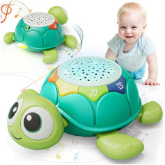 Lehoo Castle Baby Crawling Toy no 3 6 9 mēnešiem, bruņurupuču rotaļlieta ar mūziku un projektoru, agrīnās bērnības mācību rotaļlieta, izglītojoša rotaļlieta 1 gadam, jaundzimušo rotaļlieta dāvana