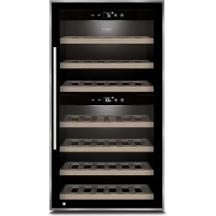 Caso WineComfort 66 Black Wine Fridge for 66 Bottles 2 Zones Adjustable to 5-20°C Touch, LED Illuminated Freestanding, UV Filter Glass, Black