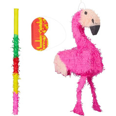 Relaxdays 3 gabaliņu flamingo pinatas komplekts ar pinatas nūjiņu un acu masku bērniem, dzimšanas dienai, lai piepildītu sevi, pinata, krāsains