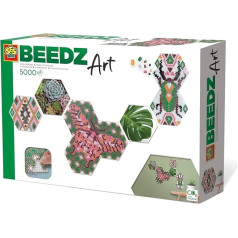 SES Creative Beedz Art - Hex Tiles Botānisko gludināmo pērlīšu komplekts - 5000 pērlītes, 3 sešstūrainas tapas plāksnītes, dabas iedvesmots mākslas projekts, bērniem no 12 gadiem