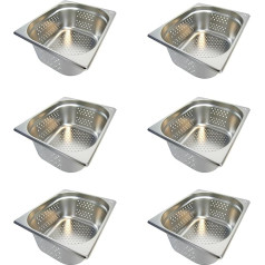 AcMax 6 Stück GN 1/2 Gastronormbehälter GN-Behälter Edelstahl 9,5 litru Tiefe 150mm GELOCHT