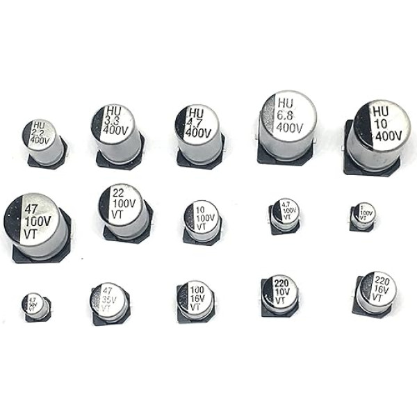 Schaltkondensator-Kit 130 TEILE/LOS 1uF-220uF SMD-Aluminium-Elektrolytkondensator-Sortiment-Kit-Set, 13 Werte * 10 Stück = 130 Stück Muster-Kit-Kondensatoren Diodenschalter