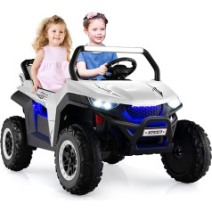 COSTWAY 2-Seater Children's Car with 2.4G Remote Control, 12 V Children's UTV with Music and Headlights, Jeep Car 2-4 km/h, for Children from 3 Years (White)