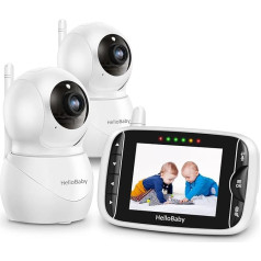 HelloBaby Monitor ar kameru un audio, IPS ekrāna LCD displejs, video bērnu monitors bez WiFi, infrasarkanā nakts redzamība, temperatūra, 8 valodas, šūpuļdziesma, divvirzienu audio un VOX režīms