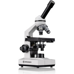 Bresser biologisches Durchlicht-Mikroskop, Erudit Basic Mono 40x-400x, Grob- und Feinfokussierung, sowie Kreuztisch (koaxial), LED (Batterie oder Akku), Abbe-Kondensor, Smartphonehalter und Koffer