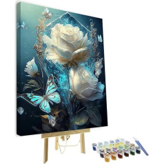 TISHIRON Paint by Numbers iesācējiem Ziedi tauriņš DIY Glezniecība ar skaitļiem komplekti bērniem Champagne Rose Canvas Crafts for Home Decor - ar rāmi 16 x 20 collas