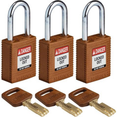 Brady (NYL-BRN-38ST-KA3PK) SafeKey Nylon Lockout Padlock with Steel Shackle 38.00 mm Brown KA - Keyed Alike Locks Pack of 3