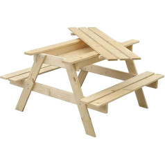 TIMBELA M010-1 Children's Chair Set Made of Natural Wood with Storage Compartment - Height 50 x 90 x 90 cm Sturdy Children's Bench for Picnic with Storage Compartment - Children's Furniture for Indoor