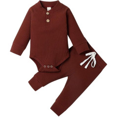 Geagodelia T-50753 Baby Clothing Set Baby Boys Girls Clothing Outfit Long Sleeve Bodysuit Romper + Trousers Newborn Toddlers Soft Plain Baby Set