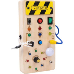 Samplay Montessori Montessori Busy Board aktivitāšu tāfele no 1 gada: Koka rotaļlieta ar 8 LED gaismas slēdžiem, sensorās mācīšanās rotaļlieta zīdaiņiem un maziem bērniem no 1 līdz 4 gadiem.