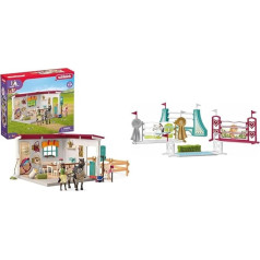 SCHLEICH 42591 Zirgu kluba iejādes istaba, 85 detaļu rotaļu komplekts zirga figūrai un 42612 šķēršļu piederumi, bērniem vecumā no 5 līdz 12 gadiem, Zirgu kluba piederumi