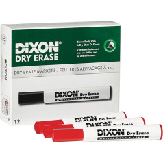 Dixon Dry Erase Markers, ar ķīļveida uzgalīti, sarkans, 1 ducis (92101), Dixon