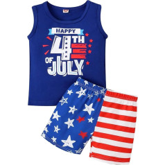 Generisch Children's City Trip Clothing Summer Boys and Girls Black Independence Day Sleeveless Tops and Shorts Set 6 Months to 5 Years Baby Boys Clothing Outfit (Blue, 4-5 Years)