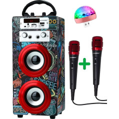 DYNASONIC - (3. paaudzes pārnēsājamais Bluetooth skaļrunis ar karaoke režīmu un mikrofonu, FM radio un USB SD lasītāju (15. modelis)