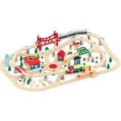 Leomark Deluxe Wooden Train Set 130pcs Railway track Magnetic Train Car Model Kids Childrens Play Set